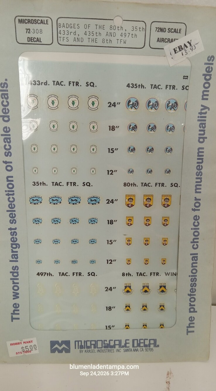 Microscale 72-308 Decals 1/72 Scale Aircraft 8th TFW 35/80/433/435/497 TFS Badge